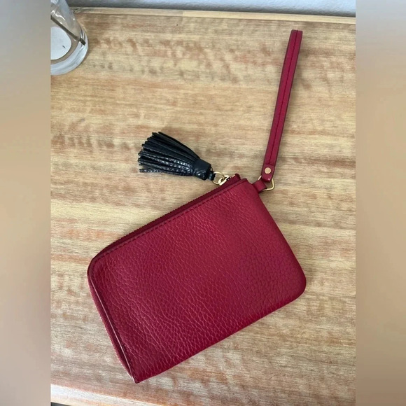 EUC Fossil Red Leather with Black Tassel Wristlet - Picture 2 of 4